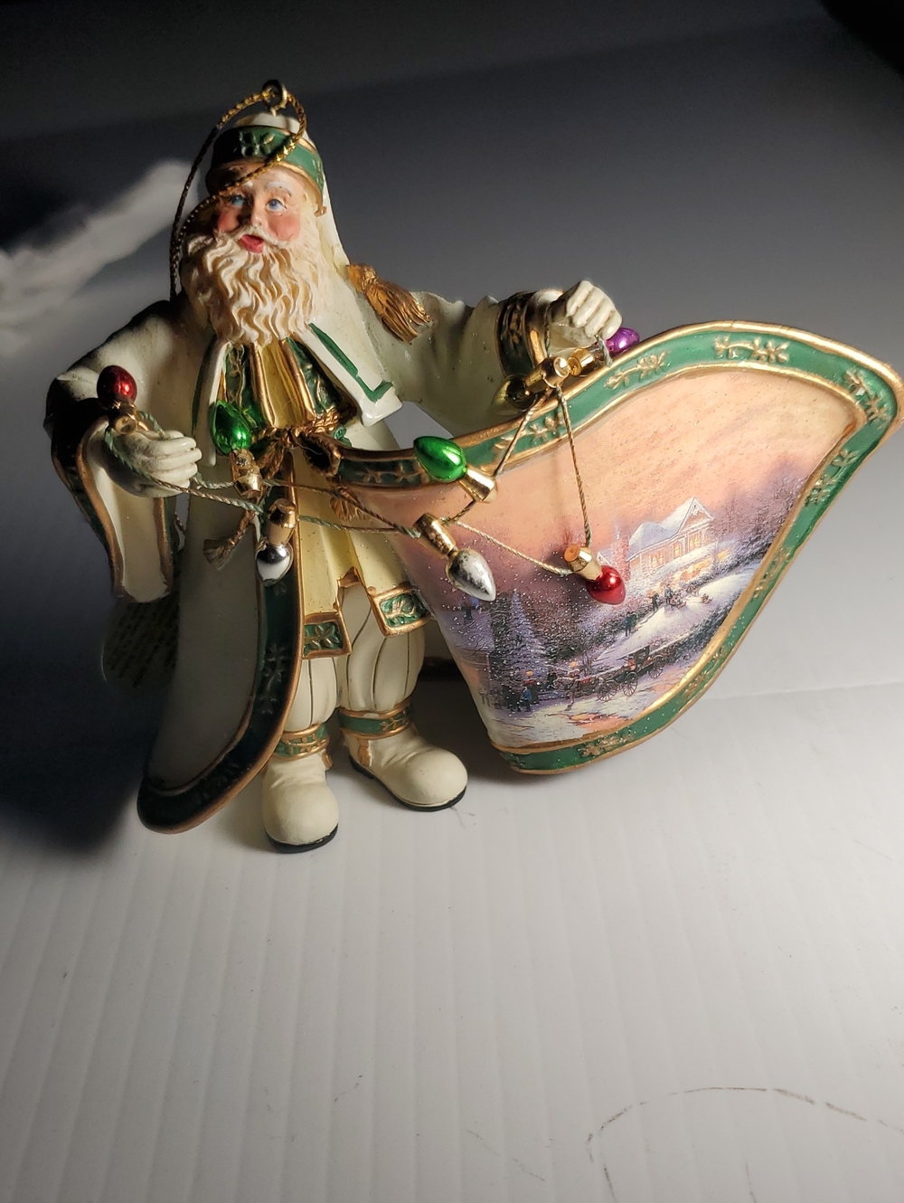 Holiday Santa Figurine in Ivory and Green - Decorative Home Holiday Accent 3